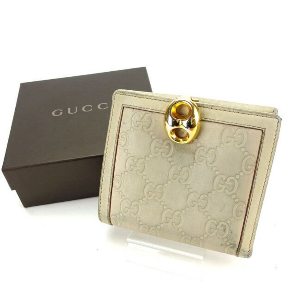 Gucci Wallet Purse Folding wallet Guccissima Grey Woman Authentic Used